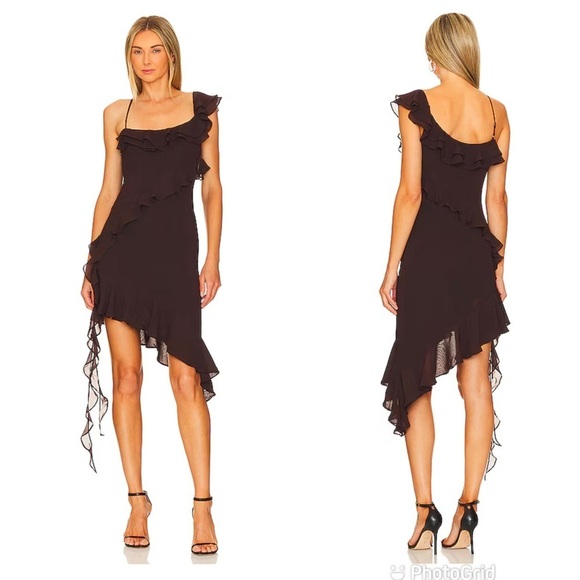 LPA Dresses & Skirts - LPA Jess Flounce Mini Dress in Chocolate Brown New With Tags!